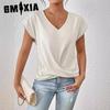 Solid Color V-neck T-shirt Elegant Short-sleeved Top Spring/summer Women's Wear