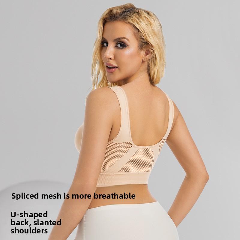 Mesh-panel sports bra with breathable perforations – plus size yoga and running sports bra
