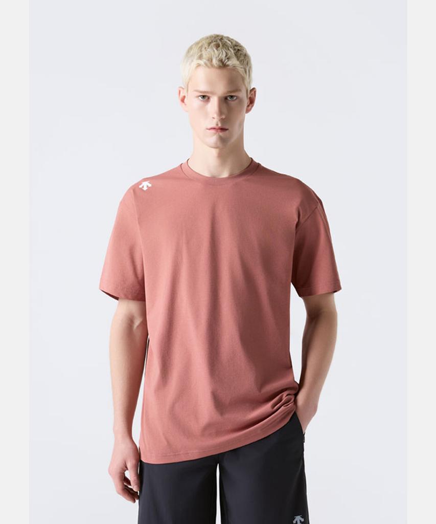 DESCENTE Men'S White Graphic Oversized Short Sleeve T-Shirt Light Brick Sr321Tts74