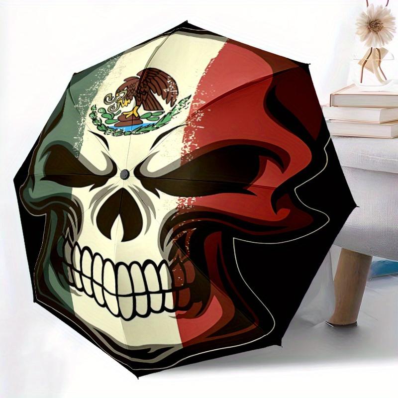 1pc Skull Flag Automatic Open/Close Umbrella Sturdy Iron Frame, Compact Travel Umbrella, Intricate Design Umbrella a0829061