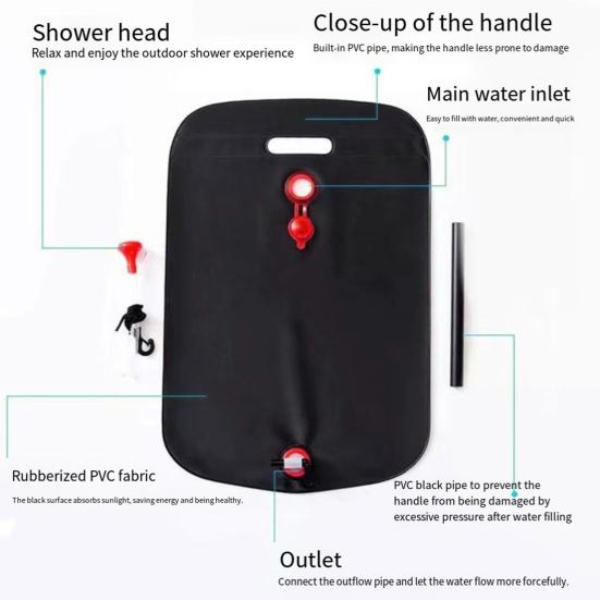 5 галлонов/20 л Походный душевой мешок Портативный солнечный душевой мешок со съемным шлангом