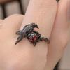 Women's Black Raven Adjustable Open Ring - Dark, Simple, Korean Style Fashion