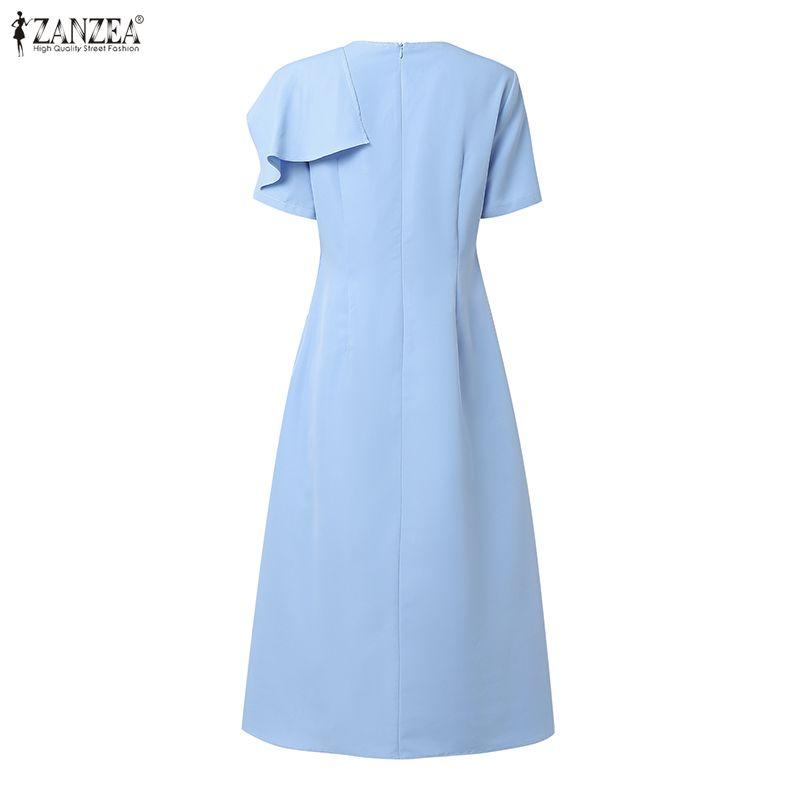 ZANZEA Женское повседневное элегантное платье с круглым вырезом и коротким рукавом