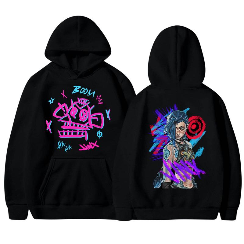 Толстовки с рисунком в стиле аниме Arcane-Jinx, зимняя толстовка с капюшоном, повседневная спортивная одежда с длинными рукавами, осенняя мужская одежда, толстовки и свитшоты мужские