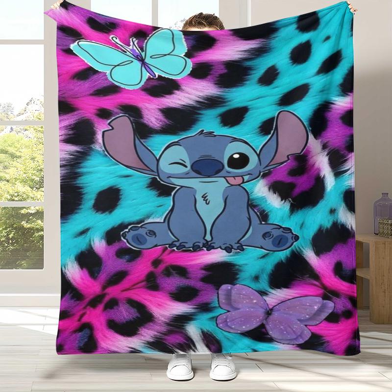 Kawaii S-Stitch Cartoon Flannel Blanket,Ultra Soft Warm Plush Throw for Home Bedroom Bed Sofa Cover Camping Picnic gift kids
