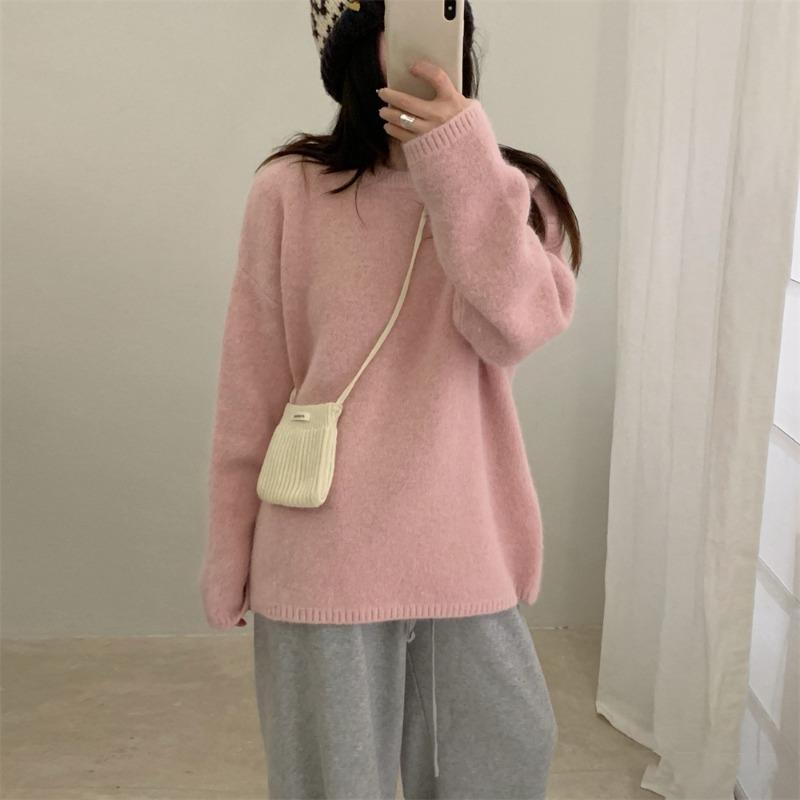 Soft Waxy Hairy Casual Versatile Pullover Sweater Women's Autumn and Winter New Round Neck Loose Warm Knitted Top