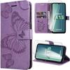 Protective Case for Samsung Galaxy A15 - BOOLING - Purple - Leather Effect - Butterfly Pattern - with 2 Tempered Glasses