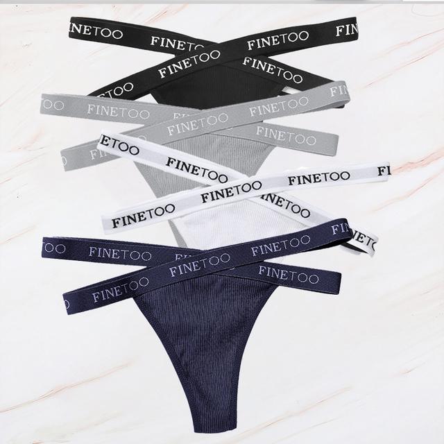 FINETOO 4PCS/Lot Sexy Cross Strap Cotton G-String Women's Panties FINETOO Letter High Waisted Fashion Thongs Panty Lingerie M-XL