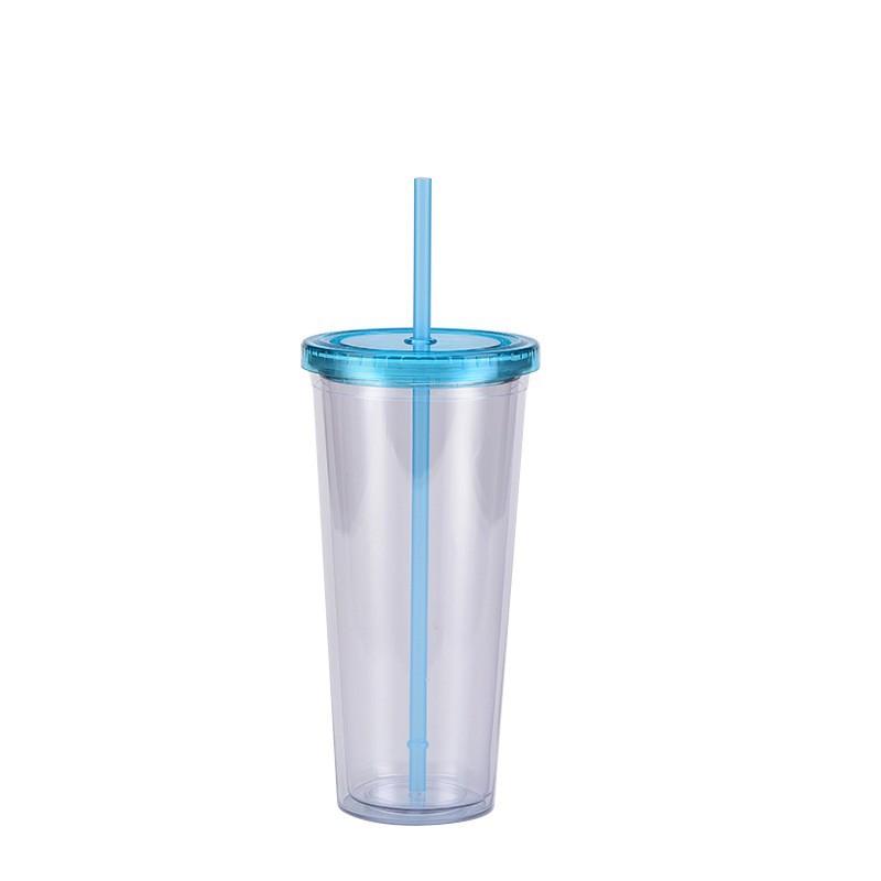 700ml Straw Cup, Simple Summer Juice Beverage Cup, Household Transparent Double-layer Plastic Cup