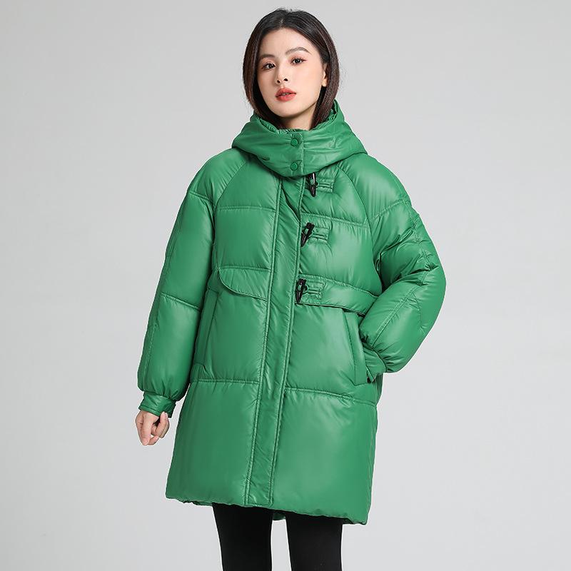 Autumn and Winter Women's Thickened Hooded Coat Loose Mid-length Windproof Warm Coat Cold Weather Clothing