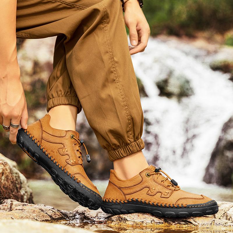 Модная дорожная мужская обувь для кемпинга, ручная строчка, кожа, стильные мужские кроссовки, удобная повседневная обувь, нескользящая, для отдыха, ходьбы, пешего туризма