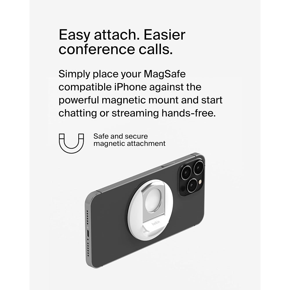 Belkin 3-in-1 Continuity Camera Mount for MacBook, Converts iPhone into a Webcam [Magnetic/Phone Ring/Bunker Ring/Phone Stand Function], Elastic Mater