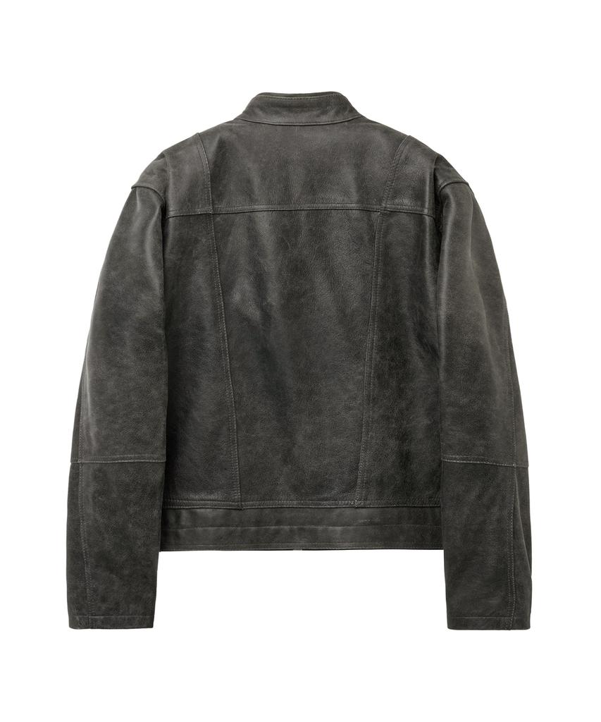 Sperone [Real Leather] Cowhide Washed Minimal Leather Jacket