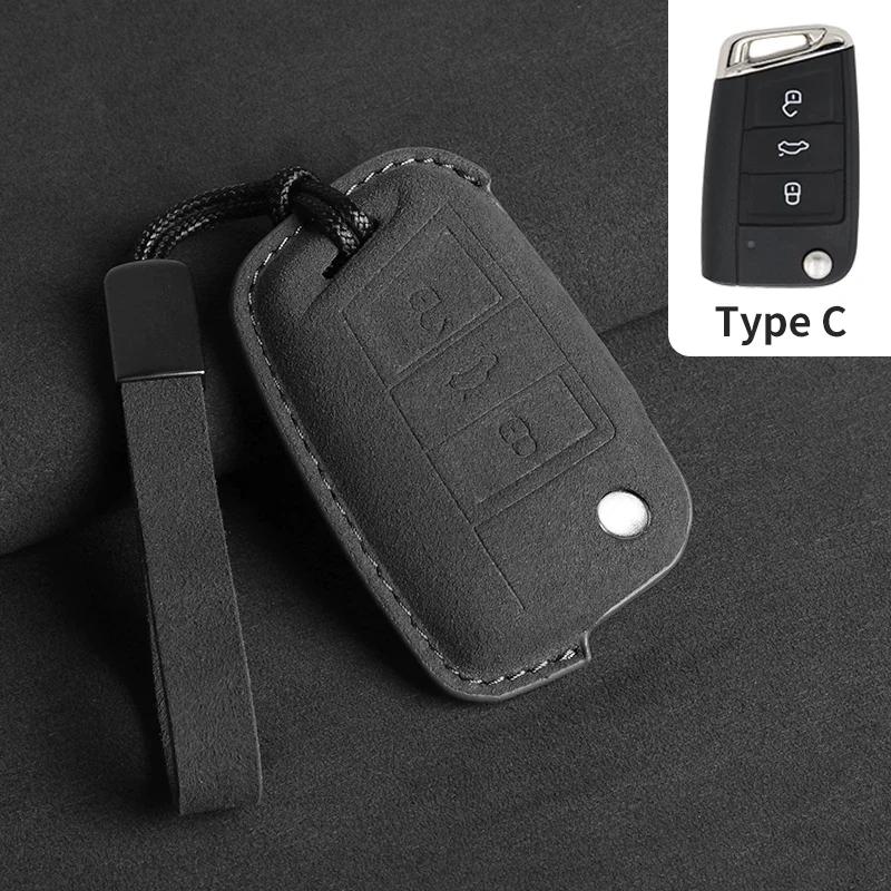 Suede Car Flip Key Case Cover Holder Keychain Shell for VW Golf 7 MK7 Tiguan MK2 for SEAT Ateca Leon FR 2 Ibiza for Skoda
