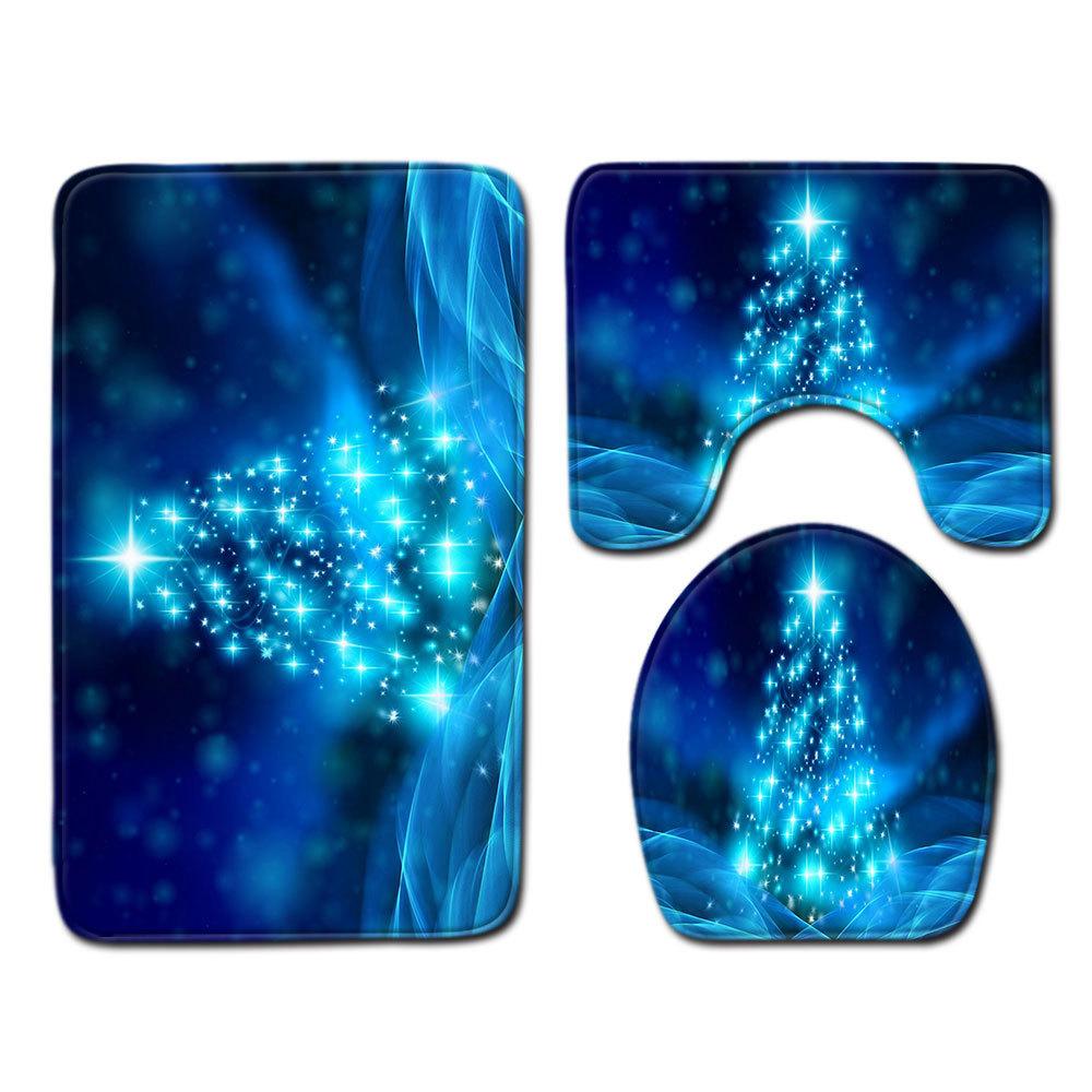 Рождественский коврик для ванной, туалетный трехпредметный набор