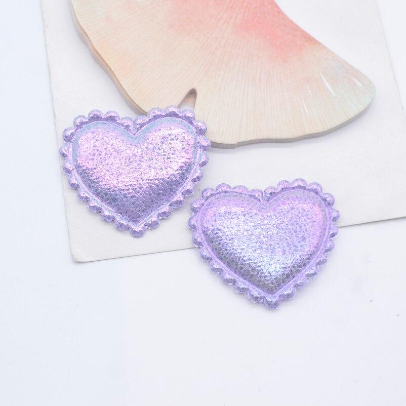 40Pcs 38*32mm Glitter Heart Applique Padded Patches for Clothes Hat Crafts Sewing Supplies DIY Headwear Hair Clips Bow Decor