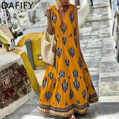 Женская мода лето весна богемный принт без рукавов повседневные платья