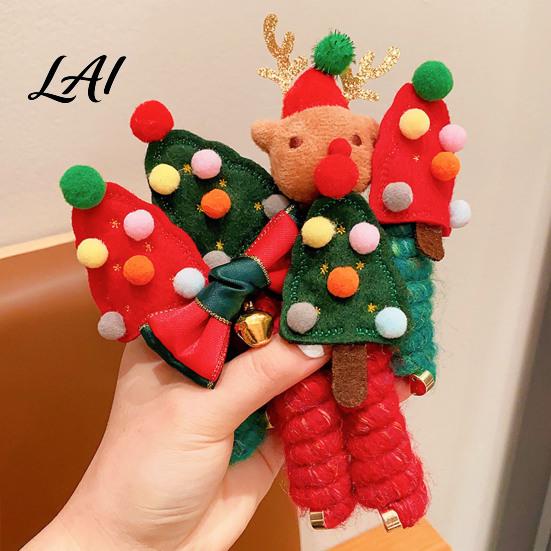 Children Holiday Headwear Cute Christmas Hair Rope for Girls Elk/Tree/Bell Elastic Headbands Soft Cotton Bands Cartoon Accessories Party And Winter