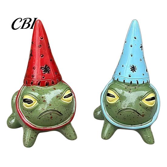 Whimsical Frog Decor Miniature Figurine, Little Statue with A Party Colorful Floral Hat, Decorative Resin Ornament for Outdoor Garden Courtyard