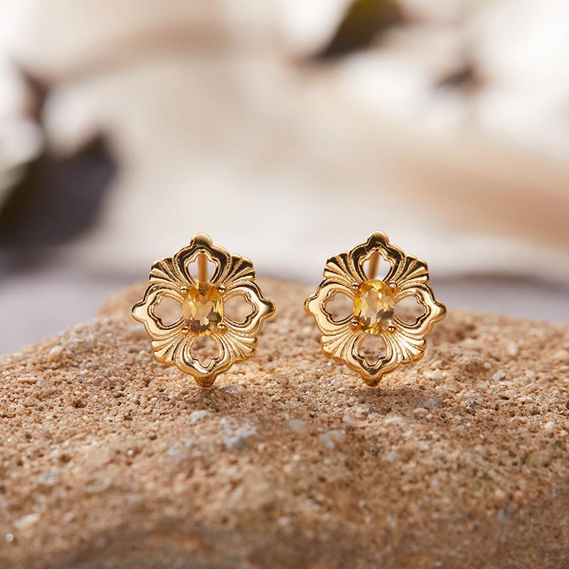 S925 Sterling Silver Natural Colored Treasure Necklace Women'S Niche Light Luxury High-End Set French Retro Brushed Collarbone Chain