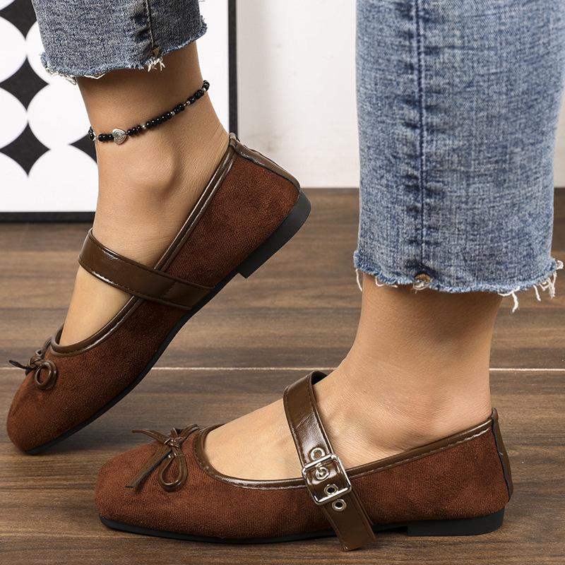 New Women's Buckle Strap Bow Flat Sole Shoes, Women's Shallow Mouth Ballet Casual Breathable Work Shoes