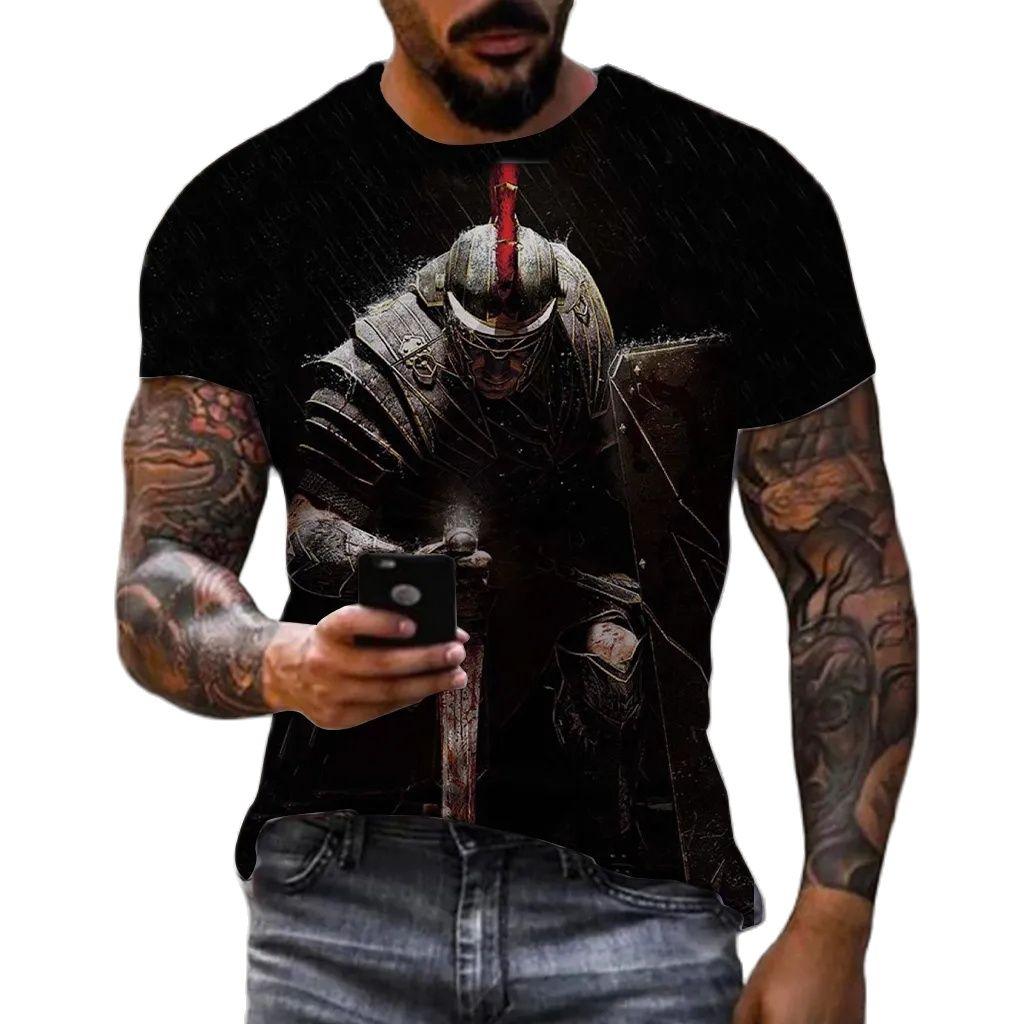 Summer Fashion Cool Spartan Warrior Graphic T Shirts Men New Casual Trend Personality Printed Round Neck Short Sleeve Tees Tops