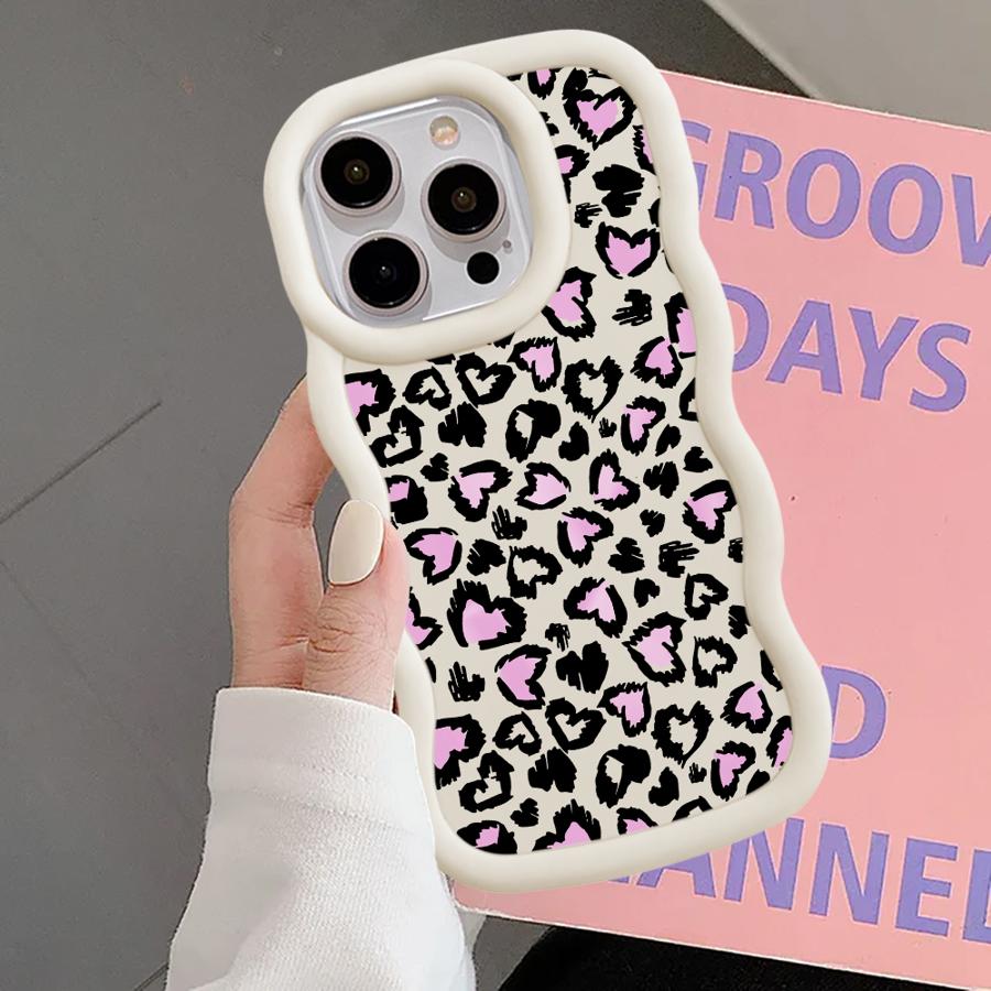 Мягкий чехол для телефона для iPhone 15 Plus 11 16 Pro Max 8 12 13 14 17 Air XR Леопардовый принт Розовое сердце