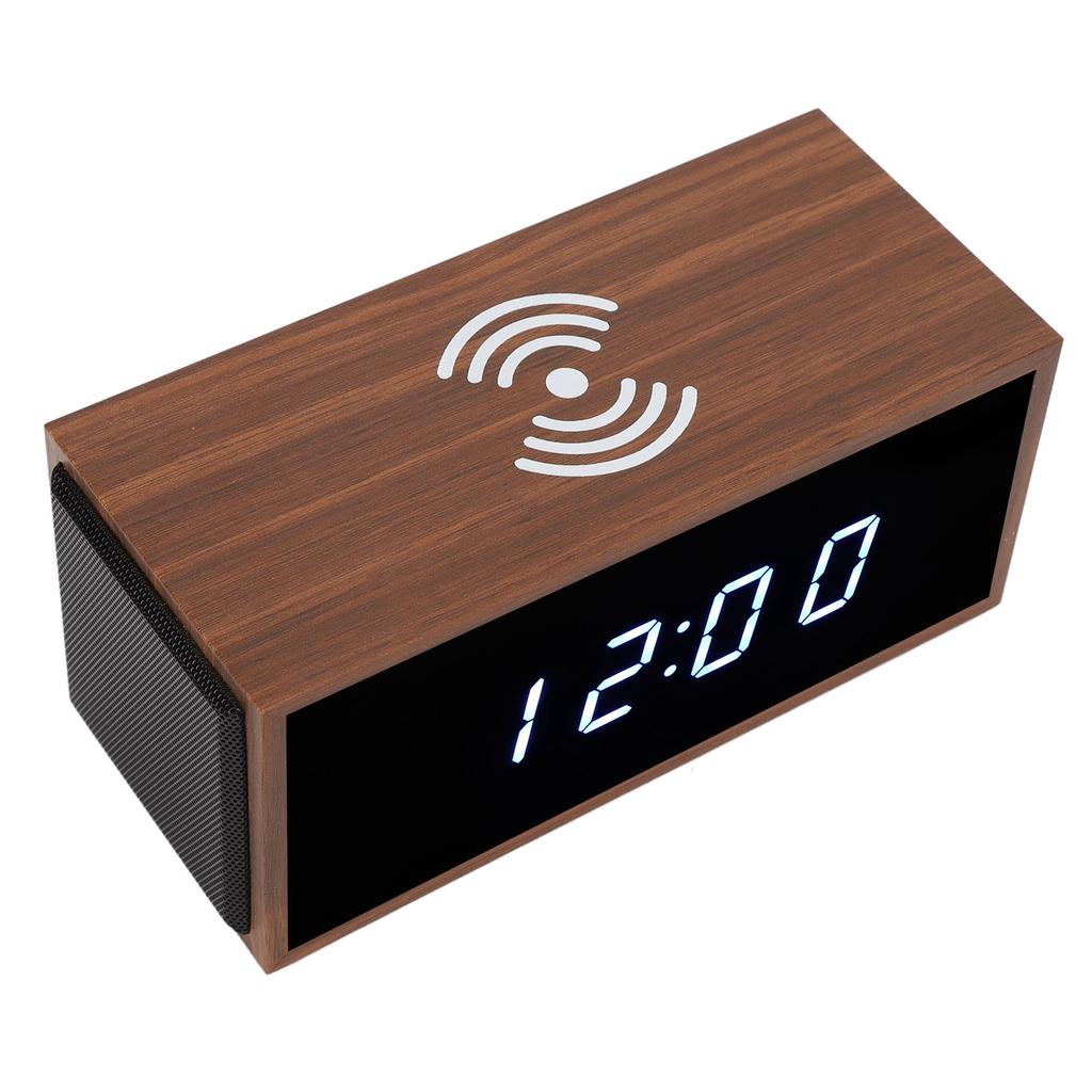 Цифровой будильник с функцией беспроводного зарядного устройства MDF PVC LED Display Коричневый Независимые функциональные клавиши