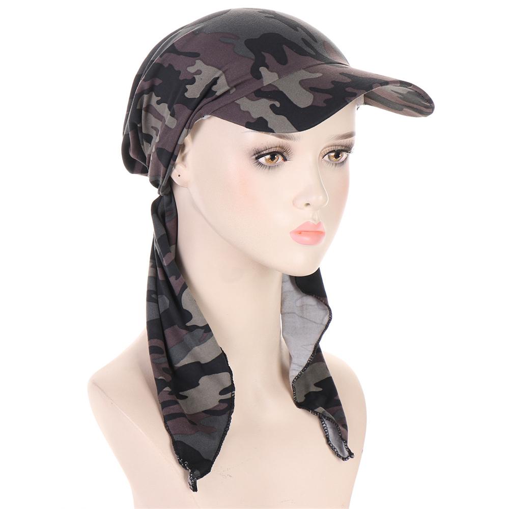 2025 Print Pre-Tied Hat Women Muslim Long Tail Headscarf Hijab Turban Visor Chemo Cap Bonnet Hair Loss Head Wrap Turbante Mujer
