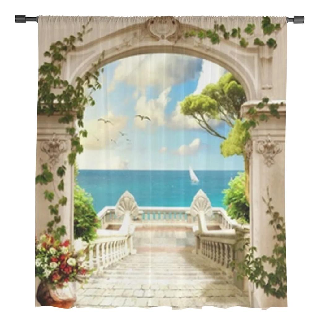 Прозрачные шторы с видом на море, вуаль для спальни, занавеска для гостиной, окна, прозрачные шторы для кухни, тюлевые шторы