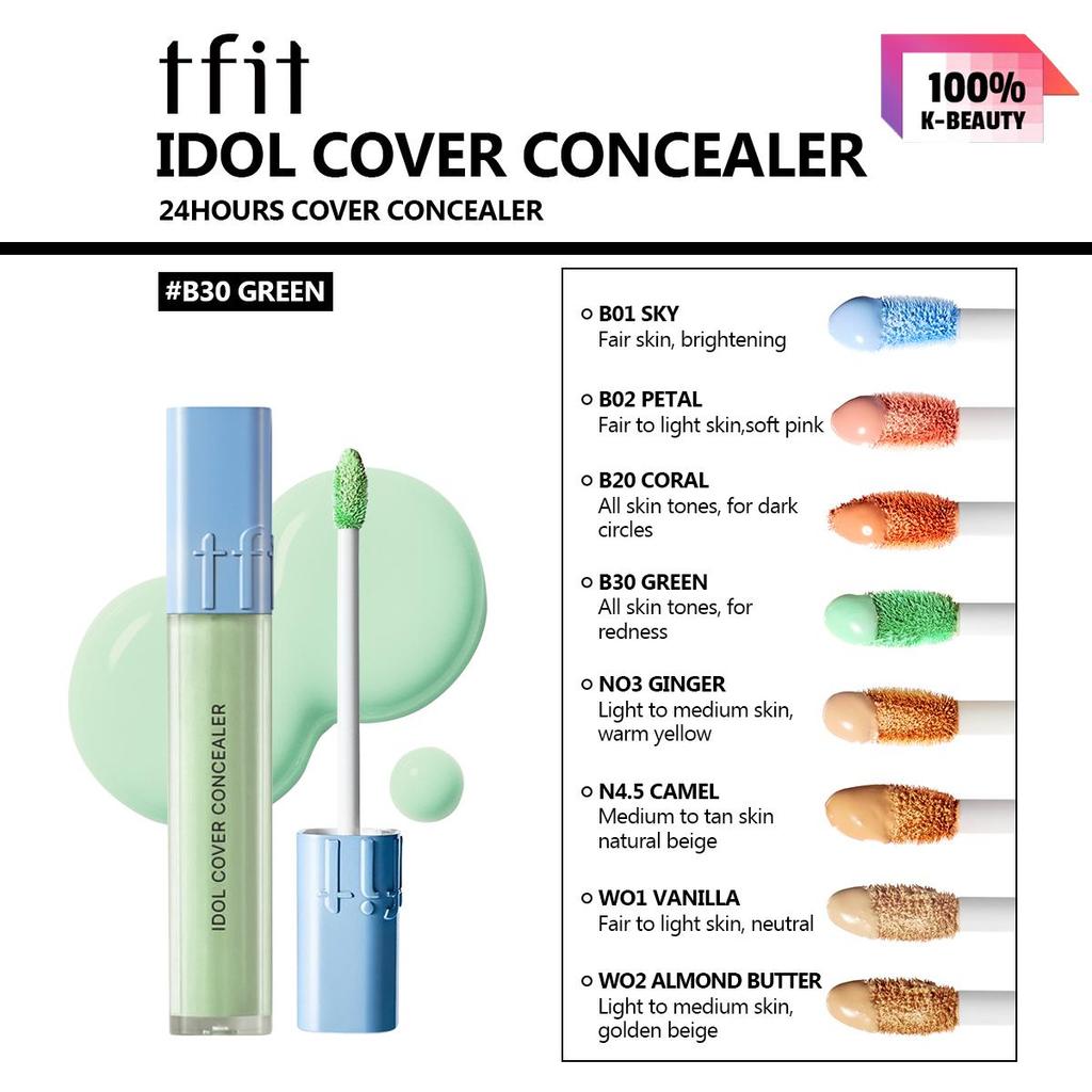 TFIT IDOL COVER CONCEALER 6,5 г B01/B02/B20/B30/N03/N4.5/W01/W02, Плотное покрытие, Кремовая текстура, Естественный финиш, Корейская косметика, Корейский макияж