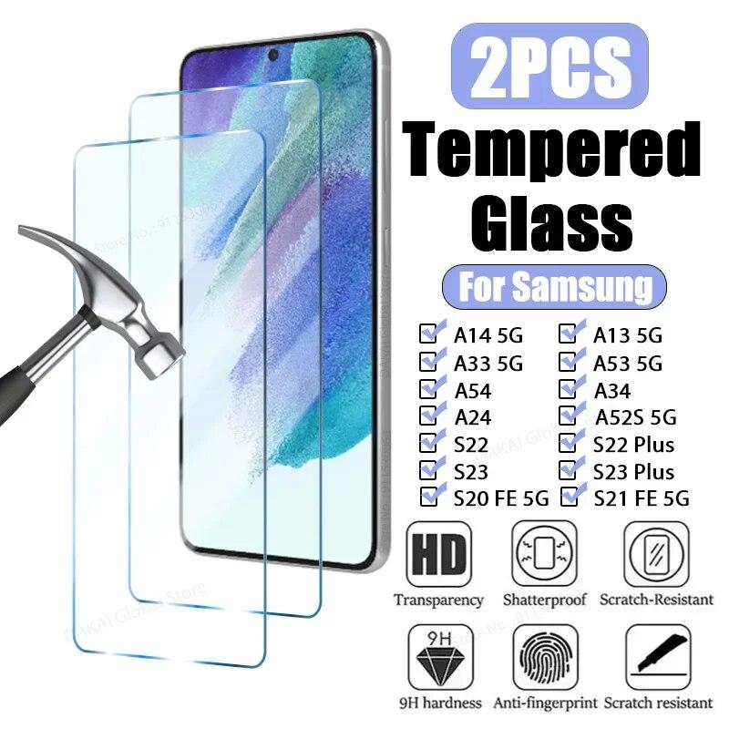 2 шт. закаленное стекло для Samsung Galaxy A54 A14 A13 A33 A53 A52S A73 S21S20 FE 5G S22S23 Plus Защитная пленка для экрана для Samsung A52A72