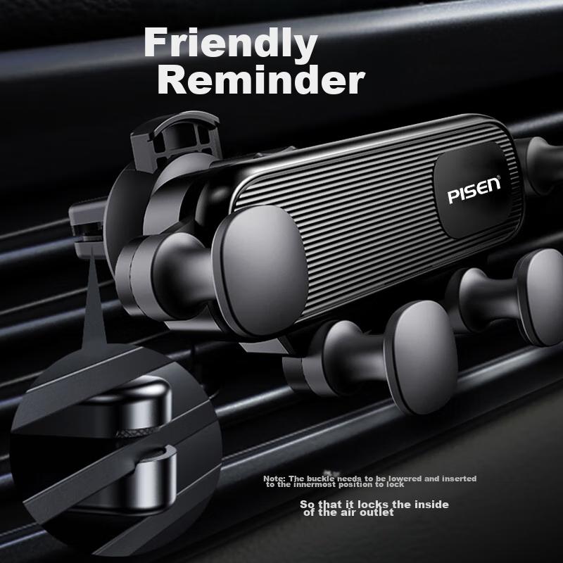 Pisen Car Mini Phone Holder, Clip-On Design, Extendable, Universal Car Accessory, Phone Mount for Interior Use, Black