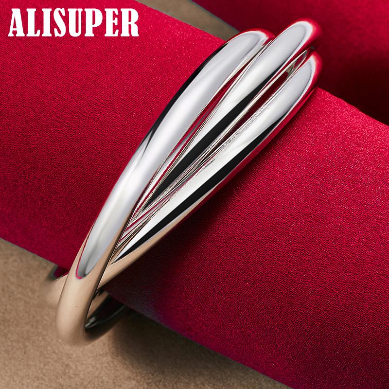 Браслет из стерлингового серебра 925 пробы с тремя нитями, гладкий твердый браслет, ювелирные изделия