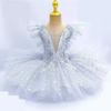 Детское платье-пачка с пайетками для выступлений, серебряное, для девочек, юбки для современного танца, детская балетная пачка, платье принцессы для вечеринки, костюмы