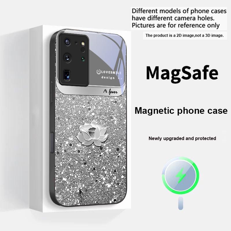 Розовый градиентный лотос Для Samsung S25 S25 Edge S25Ultra S8 9 10 20 S21 Pro 22 Plus S23 FE S24 Ultra Magsafe Стеклянный чехол для телефона