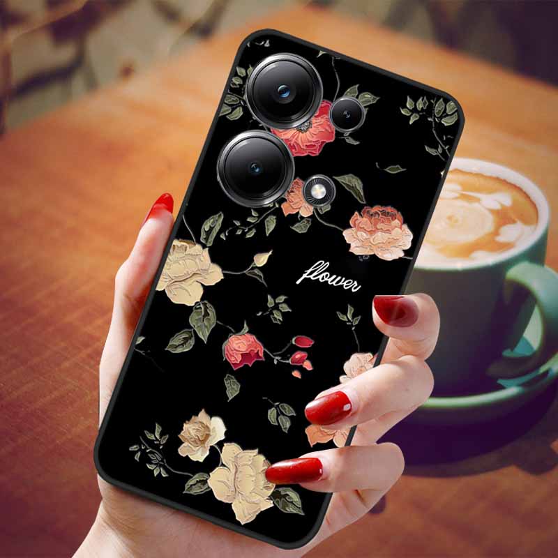 For Redmi Note 13 Pro 4G Case Flower 3D Relief Silicon Soft Phone Back Cover for Xiaomi Redmi Note13 Pro 4G Protection Shell TPU