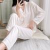 New Female Pajamas Two Piece Set Spring Autumnn Long Sleeve Trouser Suits Print Flower Satin Homewear Lingerie Casual Sleepwear