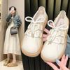 Women Shoes Round Toe Retro Lace Up Loafers 2024 Autumn New Comfort Non Slip Flat Bottom Melad Soft Soled College Women's Shoes