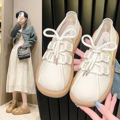 Женская обувь с круглым носком, ретро-лоферы со шнуровкой, осень 2024 г., новые удобные нескользящие туфли на плоской подошве с мягкой подошвой, женские туфли для колледжа