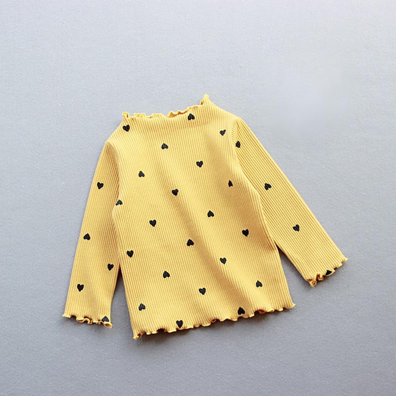 Детская одежда в форме сердца с мультяшным принтом для девочек, однотонная футболка с длинными рукавами, топы