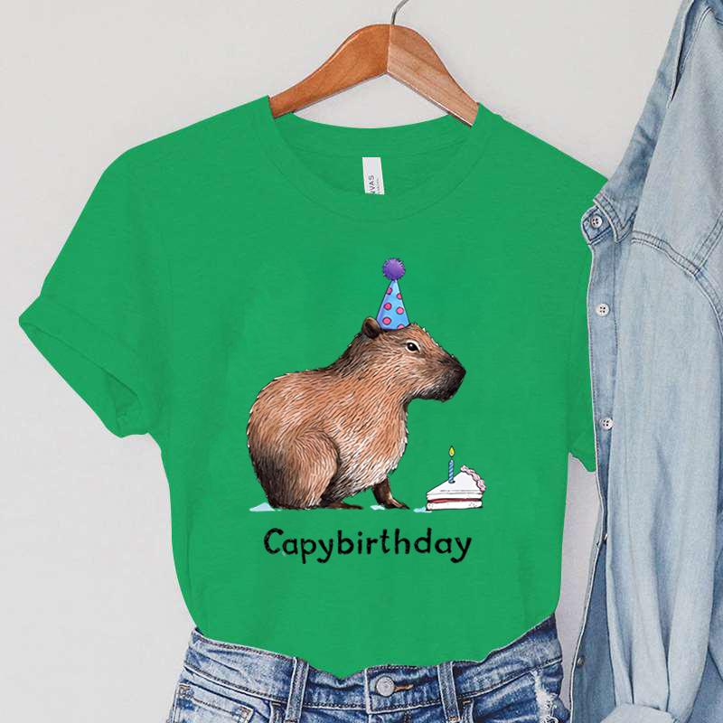 Разноцветные футболки с принтом Capybirthday, женская повседневная модная одежда, лето 2022, свободные удобные топы с короткими рукавами