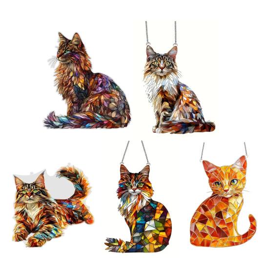 Cat Stained Art Ornament Acrylic Window Hanging Sun Catcher Colorful Cat Panel Wall Hanging Art Decor for Cat Lovers