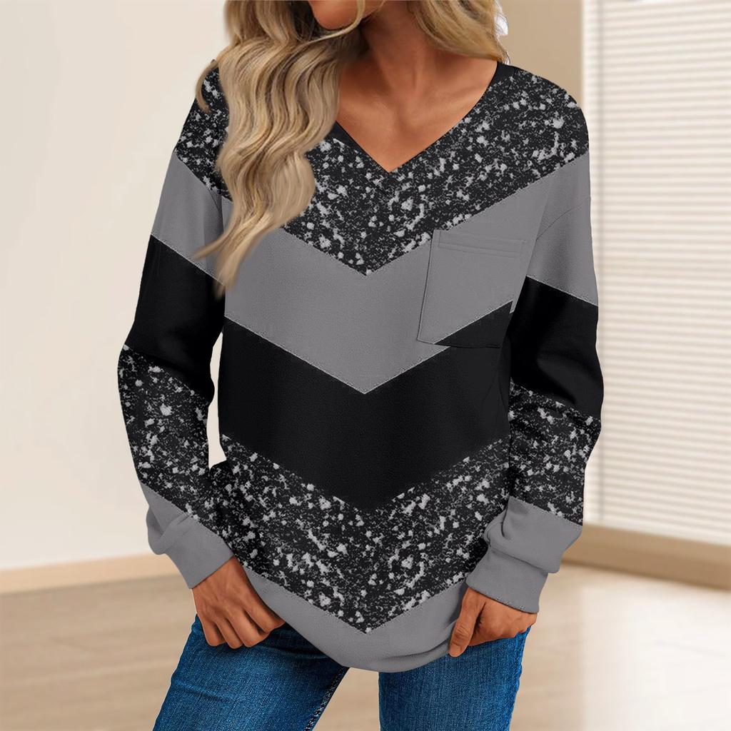 Women's Fashion Casual Long Sleeve Printed V- Neck Sweater Top