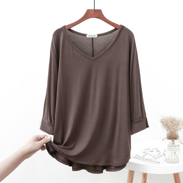 Women's Modal Loose Half-Sleeve Summer Bottoming Shirt: Lightweight, Pajama-Style, Large Size, Short Front, Long Back.