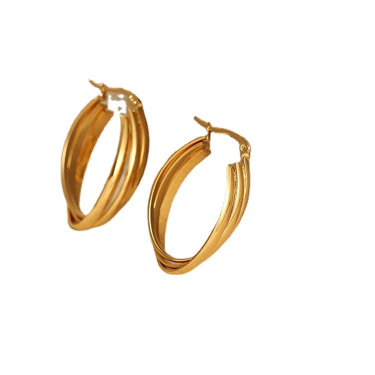 Премиальные серьги из нержавеющей стали в стиле ретро, легкие роскошные женские овальные многослойные серьги из титановой стали