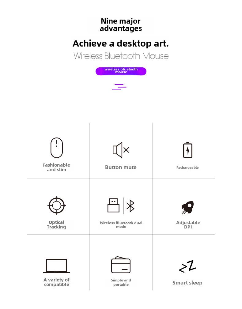 Перезаряжаемая двухрежимная бесшумная Bluetooth-мышь для планшетов и ноутбуков Huawei