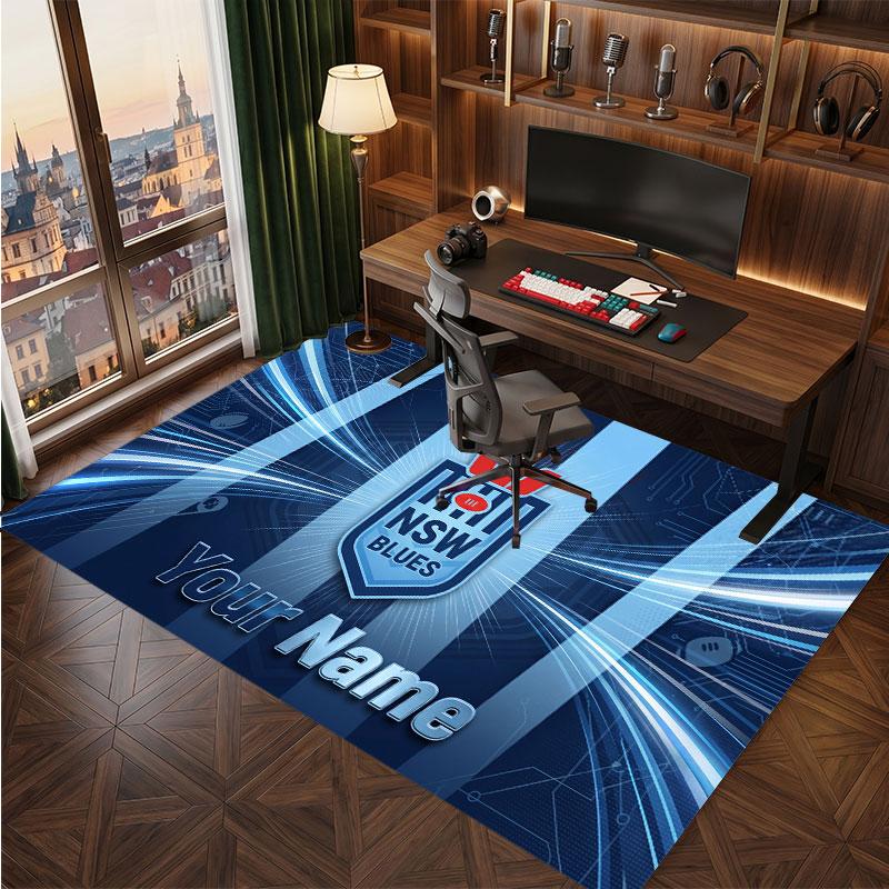 NSW Blues Personalized Crystal Velvet Carpet, Customized Name Text Soft Anti‑Slip Rug for Living Room Bedroom