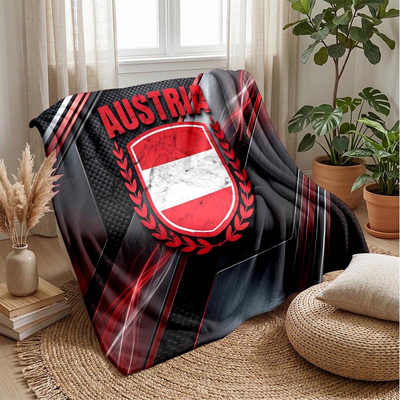 Austria Football Printed Flannel Blanket Skin Friendly Warm Decorative Throw for Indoor Couch Bed Daily Use