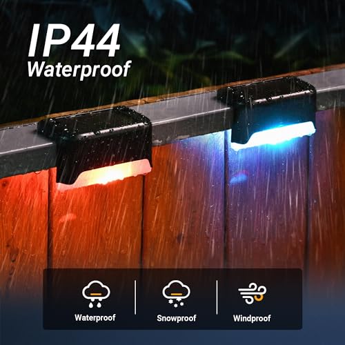 Solar Deck Lights: 8 Pack Waterproof LED Solar Powered Step Illumination - Latest Design Pool Side Lights for Stairs, Fence, Outdoor Deck Lighting